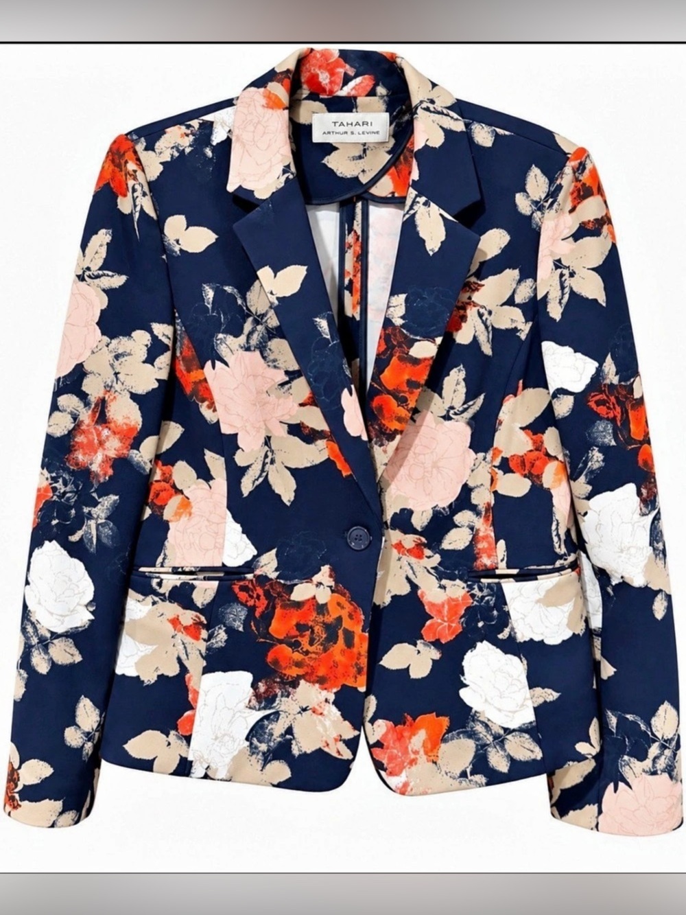 Tahari Arthur S. Levine Floral Print Blazer SZL. Pockets.